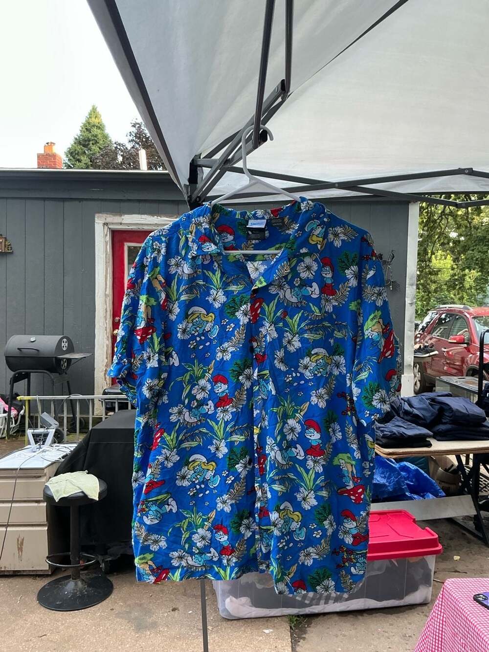 The Smurfs Men's Tropical Hawaiian Button Down Shirt